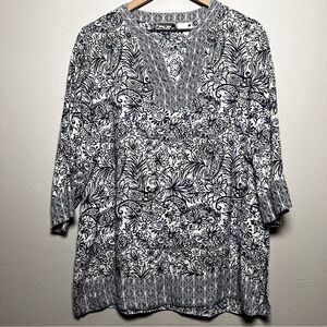 Sigrid Olsen Women 100% Linen Tunic‎ Top Medium Paisley Lagenlook Split Neck